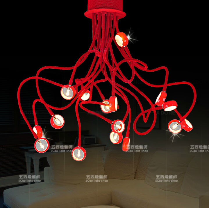 5Cgo   37104609270 現代簡約個性客廳吸頂燈具 臥室餐廳異形燈 紅色章魚燈   LKM02500
