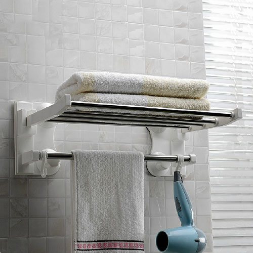 5Cgo 9553514416 吸盤浴巾架不鏽鋼吸盤毛巾架浴室吸盤毛巾架40cm  CJS56000