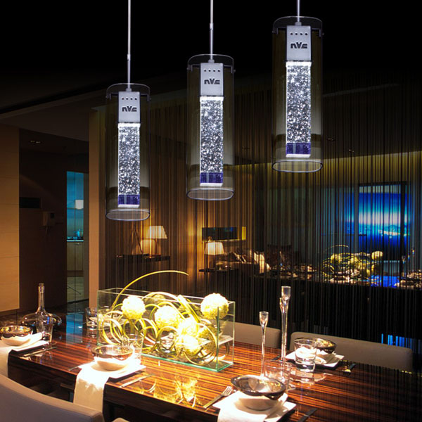 5Cgo 27439444716 LED水晶餐廳燈 創意三頭吊燈 K9 現代簡約燈飾-三頭汽泡+玻璃圓燈罩  LKM70500