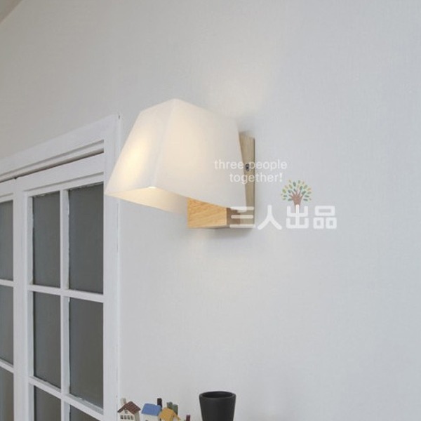 5Cgo 15675386098 田園木藝現代橡木白色壁燈橡木臥室過道壁燈玻璃燈罩壁燈-單頭AGL89000
