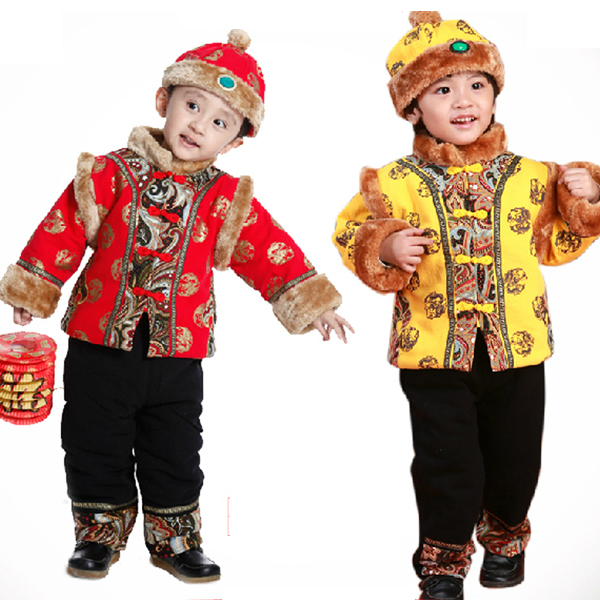5Cgo   17840559334 兒童唐裝  男童加厚加絨禮服中國風旗袍新年兩件套新年裝  GSX99000