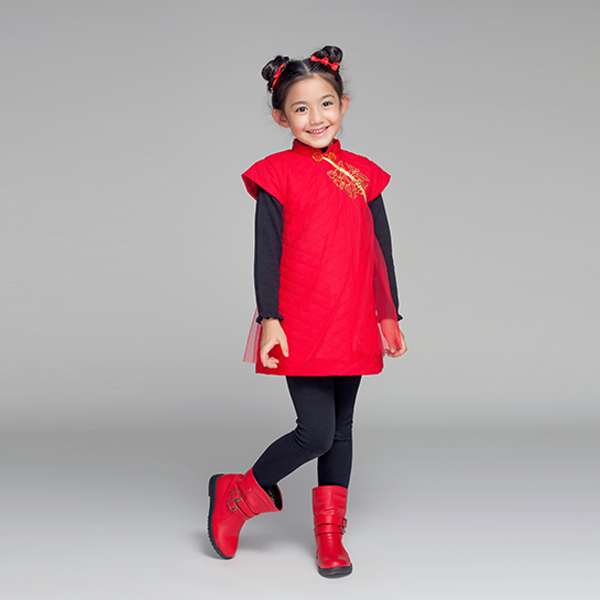 5Cgo 1760220371  兒童唐裝  女童红色旗袍 儿童礼服中国风唐装旗袍棉衣新年套裝 GSX88000