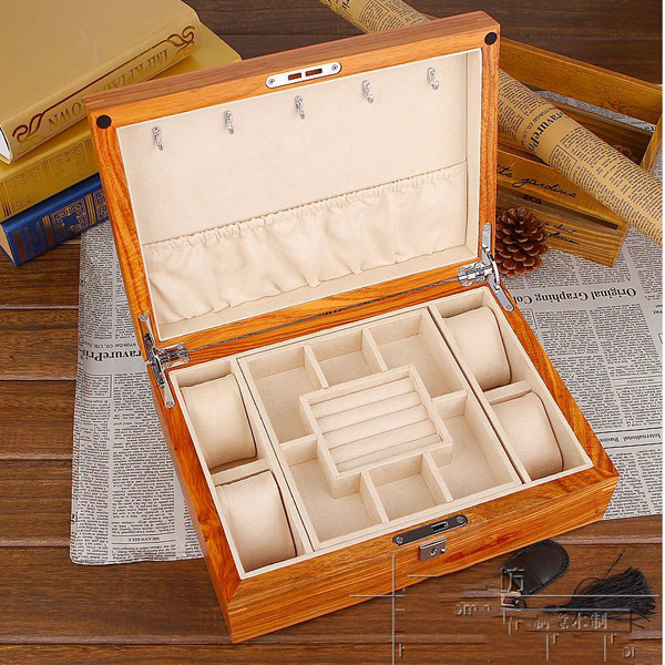 5Cgo  38600120756  收藏級 黃花梨木紅木純實木制 雙層帶鎖首飾盒收納手表盒 GSX86700