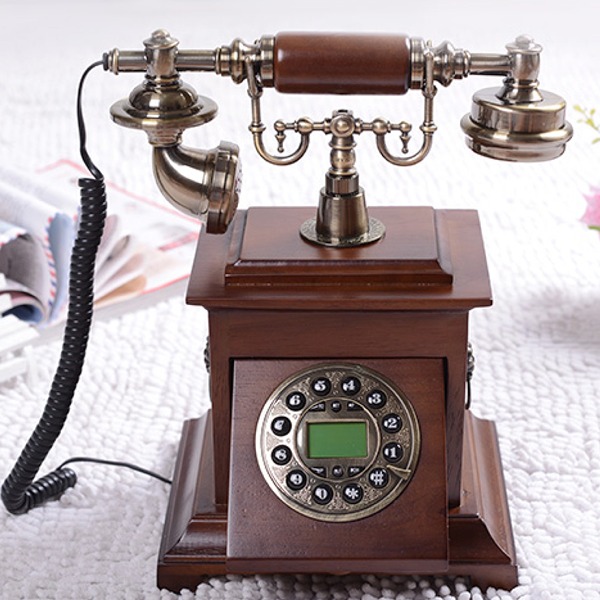 5Cgo 39332885052 歐式實木電話機仿古老式木質復古電話機家用辦公古董電話蟲 背光免提 AGL8220