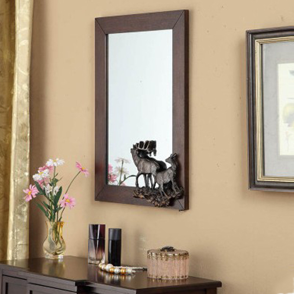 5Cgo 15558083397  歐美實木壁鏡浴室鏡歐式壁鏡裝飾壁鏡美式化妝掛鏡創意臥室衛生間雙鹿墻飾鏡框 CHX87300
