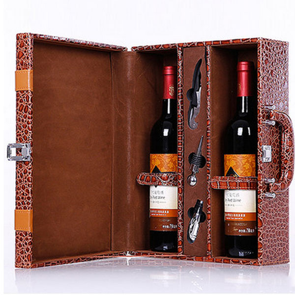 5Cgo 36671342675 紅酒盒葡萄酒酒盒皮盒雙支裝包裝禮盒鳄魚皮紋紅酒盒 WXP56000