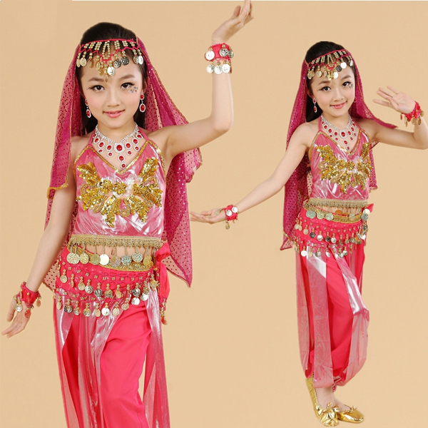 5Cgo  38405267539 印度風少兒肚皮舞套裝印度舞蹈吊幣上衣亮点灯笼套裝演出服裝 兒童舞衣  GSX80100
