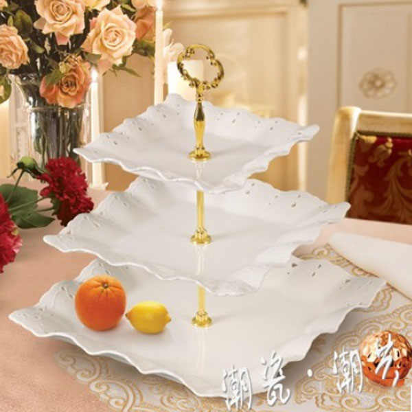 5Cgo 18962626698 歐式陶瓷水果盤蛋糕架下午茶點心盤時尚創意生日婚禮物婚慶盤 三層款 WXP54100