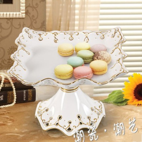 5Cgo 16648478557 歐式創意家居陶瓷高腳水果盤幹果盤糖果甜品盤蛋糕盤家居飾品 中號款 WXP62100
