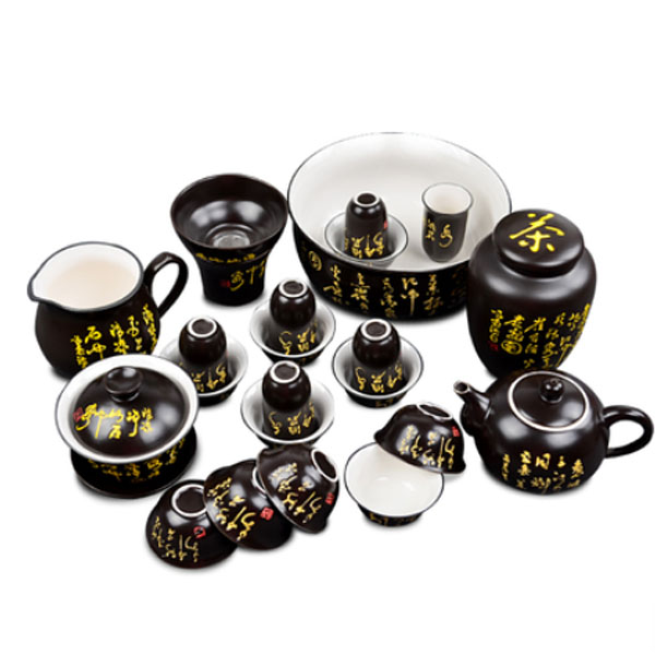 5Cgo 21628700142 茶具整套茶具黑色手寫唐詩功夫茶具套陶瓷茶具高檔茶具整套  WXP98100