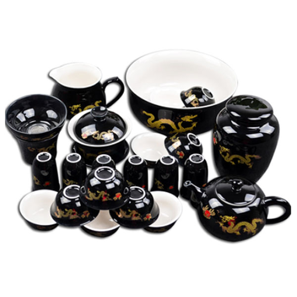 5Cgo 21628744004 陶瓷茶具功夫茶具整套茶具黑釉金龍茶具骨瓷茶具高檔金龍茶具 WXP82100