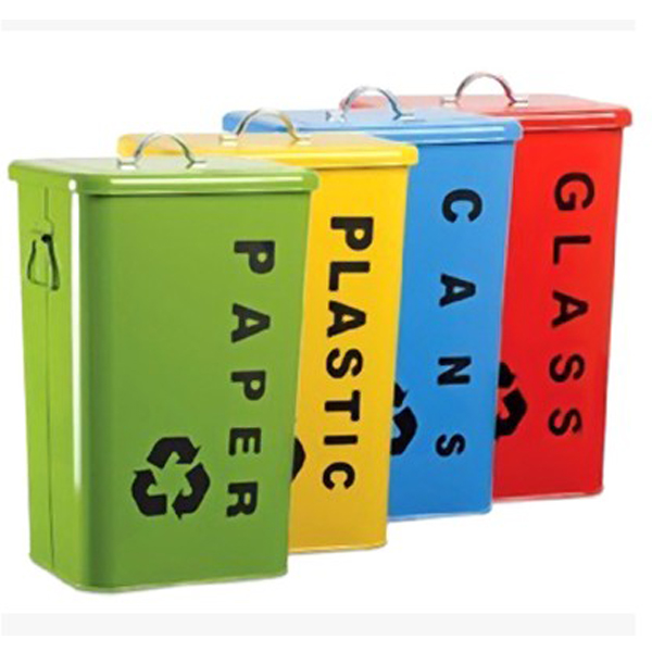 5Cgo 41556601834 可回收戶外家用室外收納桶廚房衛生間金屬簡約分類鐵皮帶蓋垃圾桶辦公室廢紙簍26L CHX85100