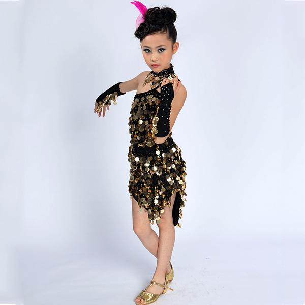 5Cgo  42666666432 兒童拉丁舞服 女童拉丁舞比賽演出服亮片鑲鑽裙恰恰倫巴舞蹈服 兒童舞衣  GSX99000
