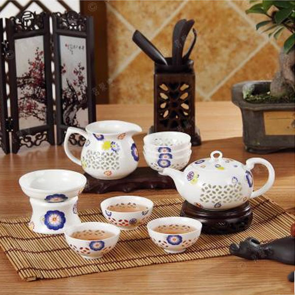 5Cgo 43783464010 米通玲瓏茶具透明功夫泡茶青花朵花白瓷米通品茗杯茶海茶壺 WXP83100