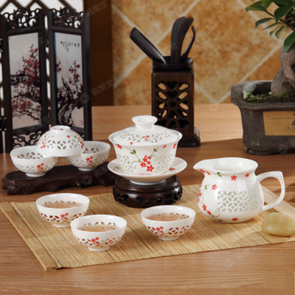 5Cgo 38708551140 茶具玲瓏茶具套裝米通泡茶手繪茶器鏤空透明品茗杯茶壺茶海蓋碗 WXP83100