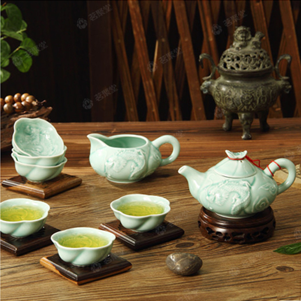 5Cgo 38891030322 浮雕茶具祥龍呈瑞青瓷茶具套裝龍泉青瓷茶具整套陶瓷茶具品茗杯套組 WXP82100