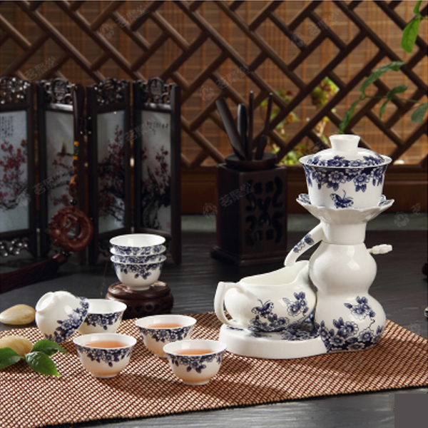 5Cgo 40005848548 自動泡茶茶具青花瓷半自動泡茶蓋碗一鍵出水茶具套裝陶瓷茶具品茗杯套組 WXP99000