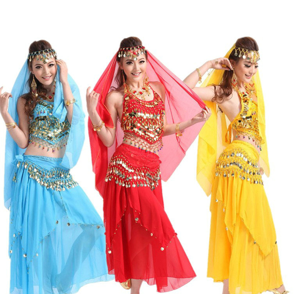 5Cgo  25124168817 印度舞肚皮舞套裝裙新款 肚兜舞蹈雪紡練習舞台表演出服裝 印度舞裙  GSX00100