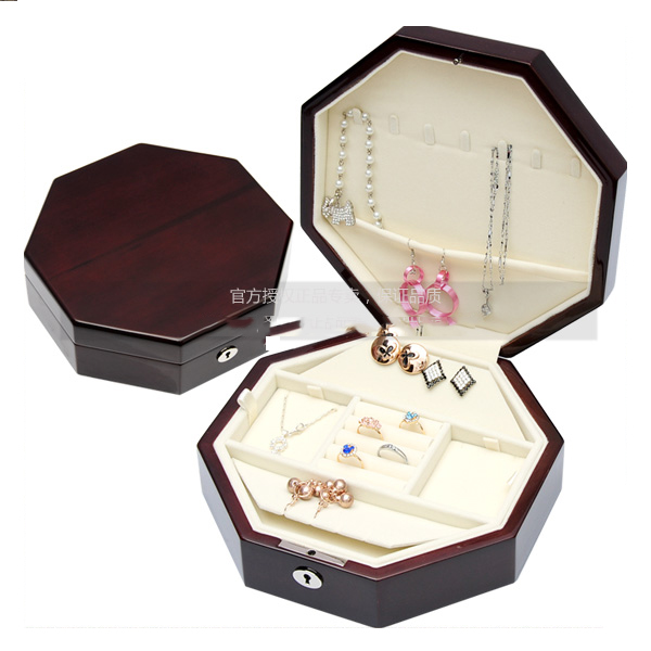 5Cgo  12542476538 鋼琴烤漆實木帶鎖首飾盒 八角型珠寶盒 純色 收納盒 首飾盒  GSX00300