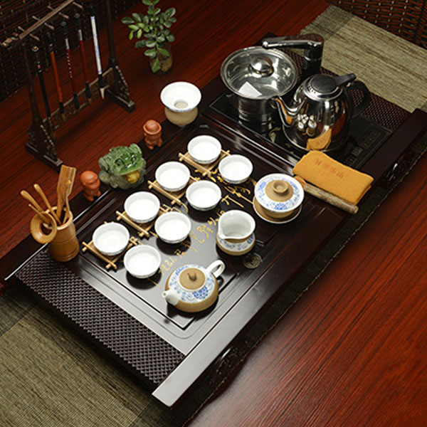 5Cgo 14010533556  陶瓷茶具套裝電磁爐整套功夫實木茶盤茶海茶道茶文化泡茶壺托盤青窯茶桌   LAY82600