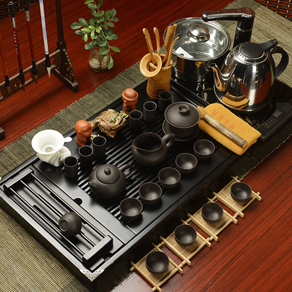 5Cgo 14010533556  陶瓷茶具套裝電磁爐功夫實木茶盤茶海茶道茶文化泡茶壺托盤飲茶茶桌品茶  LAY85300