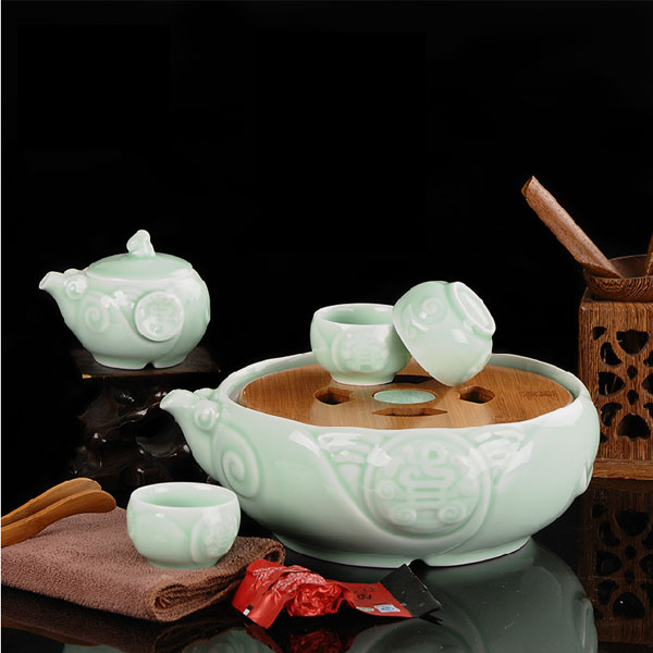 5Cgo 44345048209 景德鎮陶瓷整套功夫茶具套裝高檔青瓷創意茶盤茶壺家用送禮泡茶用品 5件套  LAY85300