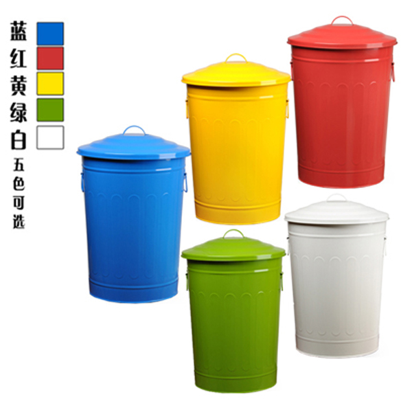 5Cgo 42360340757 可回收戶外家用室外收納桶廚房衛生間金屬簡約分類鐵皮帶蓋垃圾桶大型彩色廢棄物收集桶64L商用小區垃圾筒 CHX09200