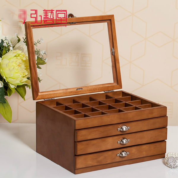 5Cgo  12501865905 歐式創意複古木質首飾品珠寶戒指收納盒整理箱 儲物盒首飾盒 三層  GSX60300