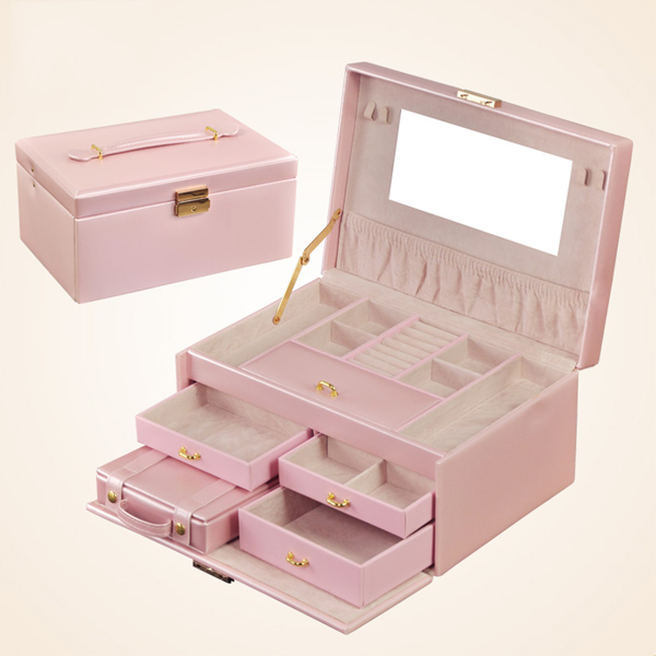 5Cgo  118596760131 歐式韓國公主首飾盒木質 帶鎖收納盒 高檔皮化妝盒大號儲物盒飾品盒  GSX89100