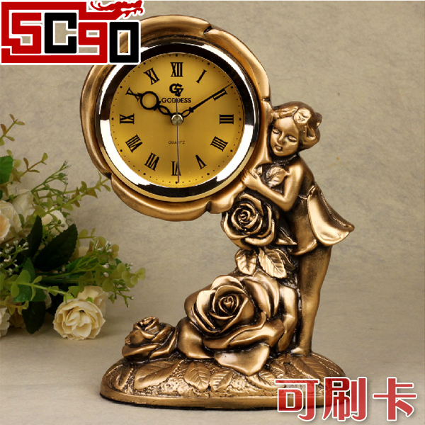 5Cgo 14636616065 家居裝飾工藝品擺件座鐘桌鐘時鐘歐式古典風格藝術鐘 玫瑰少女 AGL99000
