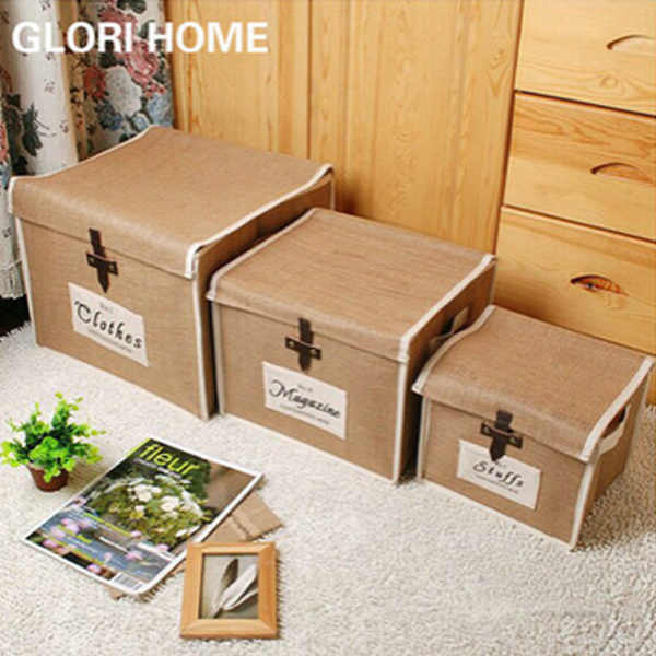 5Cgo 39556407760 天然黃麻收納箱布藝整理箱複古麻布家庭收納盒衣物儲物箱日系折疊箱 WXP83000