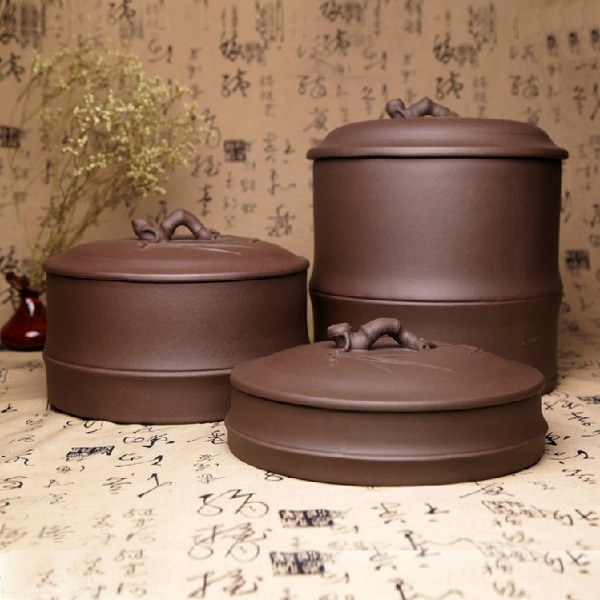 5Cgo 15756579065 宜興紫砂茶葉罐普洱茶醒茶罐茶盒手工茶葉缸茶葉桶收藏 可裝七餅 AGL95200