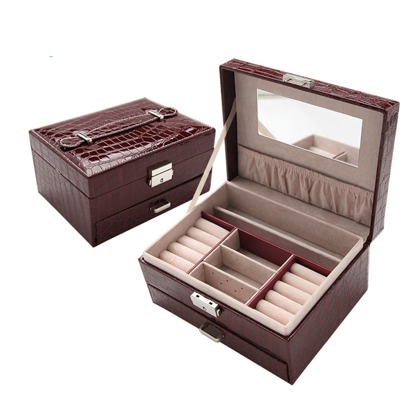 5Cgo 17602470249 手提抽屜式帶鎖皮 首飾盒歐式木質首飾品收納盒 化妝盒 首飾盒  GSX95000