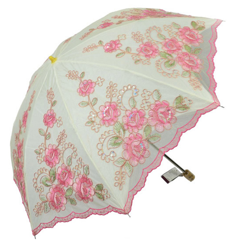 5Cgo 16204948685 宏達洋傘 蕾絲刺繡傘 折疊雨傘 超強防紫外線 防曬 防鏽 MIK65100