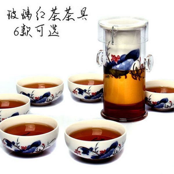 5Cgo 19885740250 耐熱雙耳紅茶玻璃泡茶器功夫茶具整套青花瓷內膽公道茶道泡茶碗品茗杯 7件套  LAY34000
