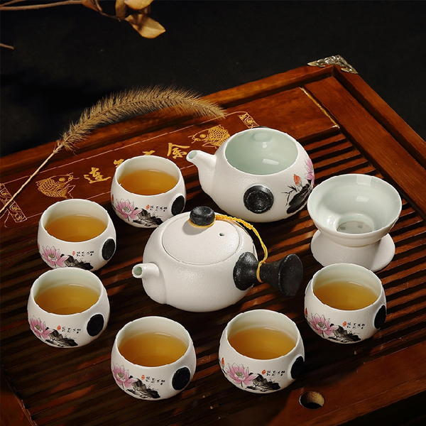 5Cgo 41293742807 雪花釉茶具套裝陶瓷功夫茶具整套茶道茶杯茶壺公道杯喝茶配件泡茶器 10件套  LAY83000