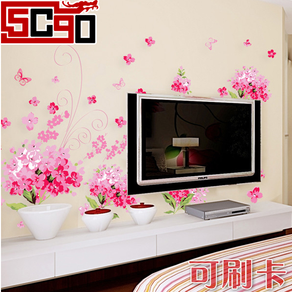 5Cgo  漫馨浪漫粉色繡球花客廳臥室床頭三代可移除牆貼 牆紙 壁紙 壁貼 沙發電視牆背景P81000