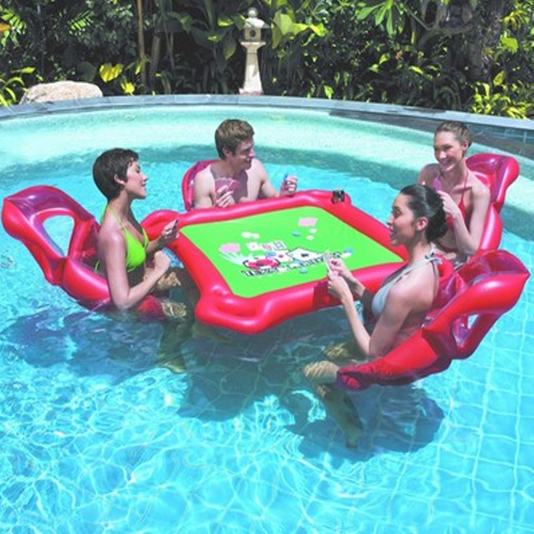 5Cgo 520918469693 成人水上浮排套件娛樂遊戲玩具充氣遊泳池充氣麻將桌水上桌椅水上充氣 WXP05200