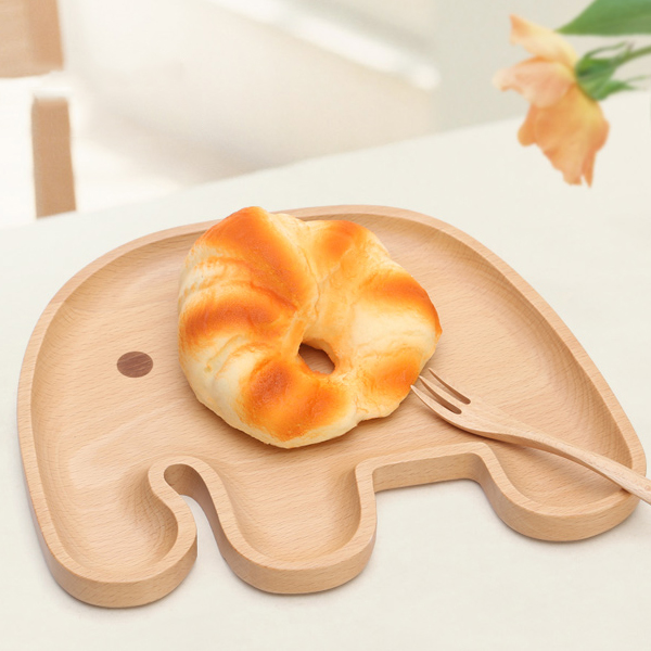 5Cgo 521849070777  親近自然木質創意兒童早餐盤飯盤 兔子/大象托盤果盤小點心盤簡約碟子  GSX88000