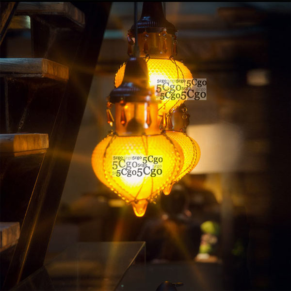5Cgo 44887908637 七彩手工玻璃燈漫咖啡廳地中海復古餐廳燈美式酒吧台小吊燈  LKM53100