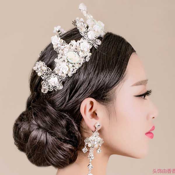 5Cgo 520320895534 千色新娘頭飾克羅地亞巴洛克皇冠耳環手鏈套裝陶瓷花朵結婚髪飾品   GSX86100