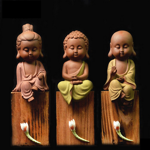 5Cgo 521539780632 Q版陶瓷佛像觀音擺件西方三聖如來地藏菩薩創意木頭底座居家客廳裝飾品  LAY46200