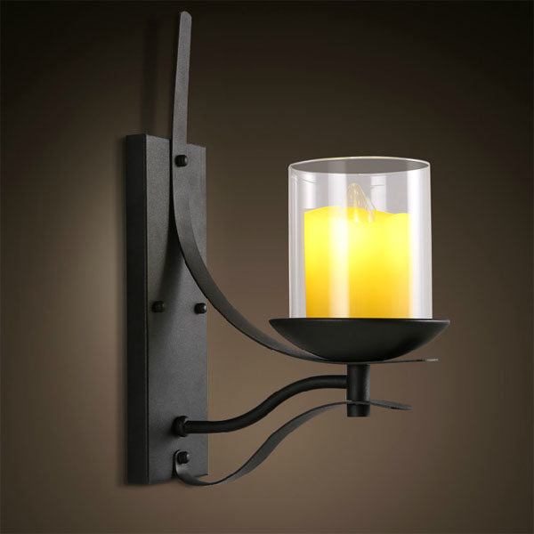 5Cgo 522870559879 美式鄉村風格工業臥室牆燈透明玻璃單頭鐵藝蠟燭黑色壁燈 LKM99200