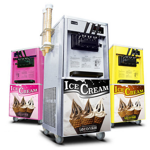 5Cgo 548413106076 冰淇淋機商用雪糕機立式全自動聖代甜筒軟質冰激淩機台式立式夏日飲品店台（插220V電）蛋筒3口 CHX06440_銀色