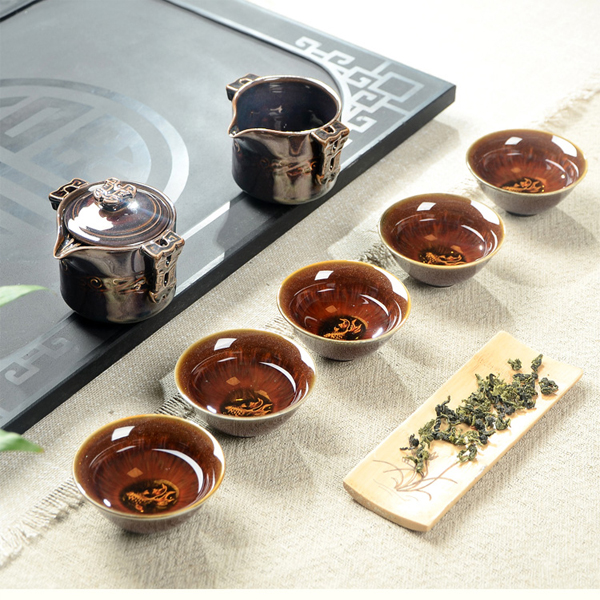 5Cgo 520123012052 高檔新款創意窯變釉陶瓷德化沙金遨遊茶具套裝整套功夫茶具喝茶杯 7件套  LAY89100
