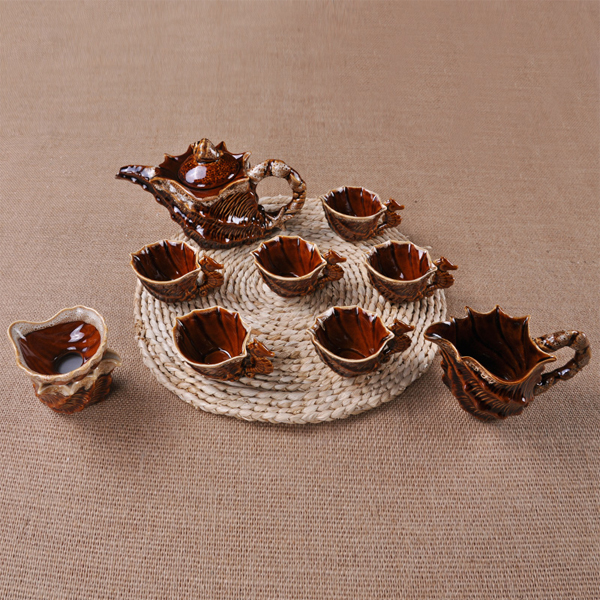 5Cgo  41079232459 海洋創意海螺配海馬手繪青瓷功夫茶具套裝喝茶茶具整套茶盤零配件茶道 9件套  LAY59200