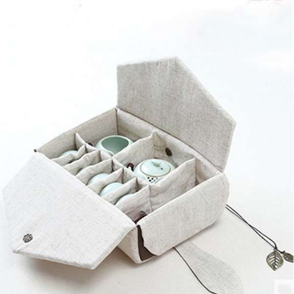 5Cgo   521268488671 茶具茶杯盒收納袋架日式茶壺快客杯便攜布袋旅行茶具套裝包  LAY94100