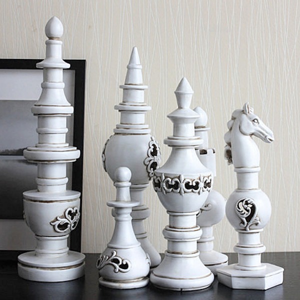 5Cgo 39159549303 歐式復古作舊國際象棋西洋棋六件套組王后馬象兵金銀黑白樹脂最高44公分 AGL93200