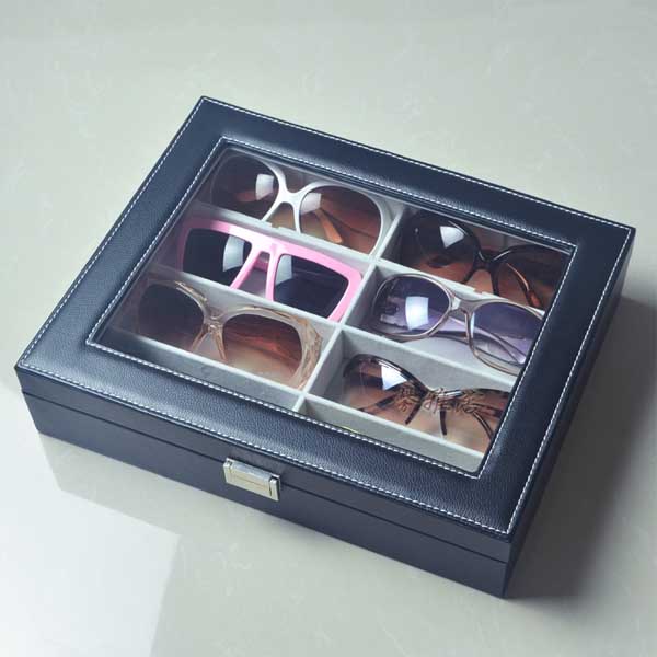 5Cgo 40340002939 高檔眼鏡盒 大墨鏡收納盒子8格 多功能手表太陽眼鏡展示盒皮質 盒子  GSX85100