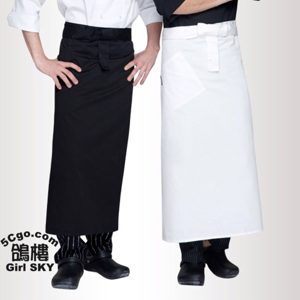 5Cgo 12367874564 半身圍裙廚師服務員男女工作餐飲西餐廳咖啡館飯站長款商用營業用二色 AGL84000